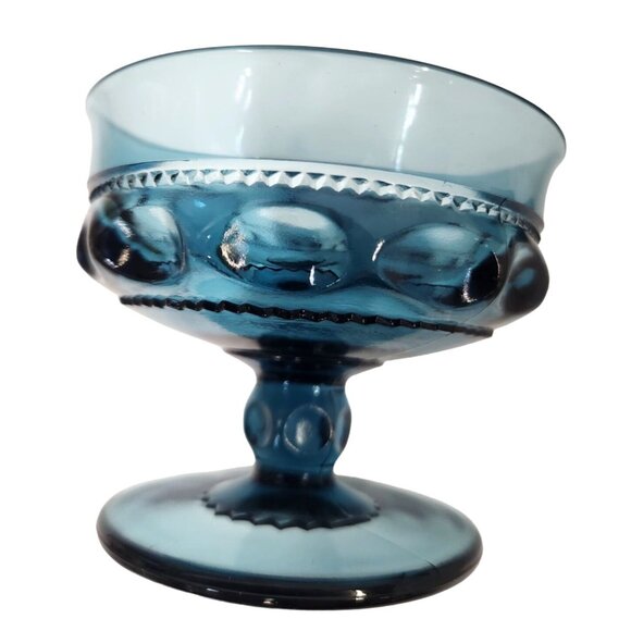 Tiffin Glass teal blue Kings Crown, Thumbprint pattern Vintage Blue  Dessert Dis - Picture 2 of 16